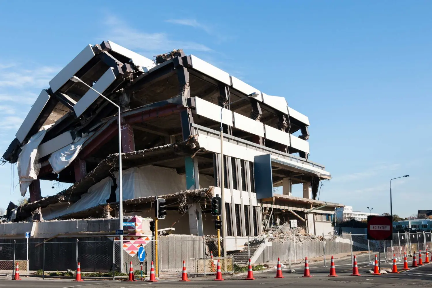 Damaged building due to earthquake