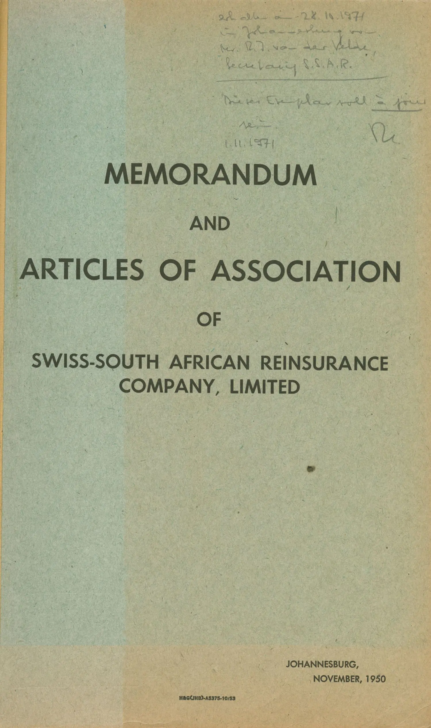 Memorandum articles of Association in 1950.