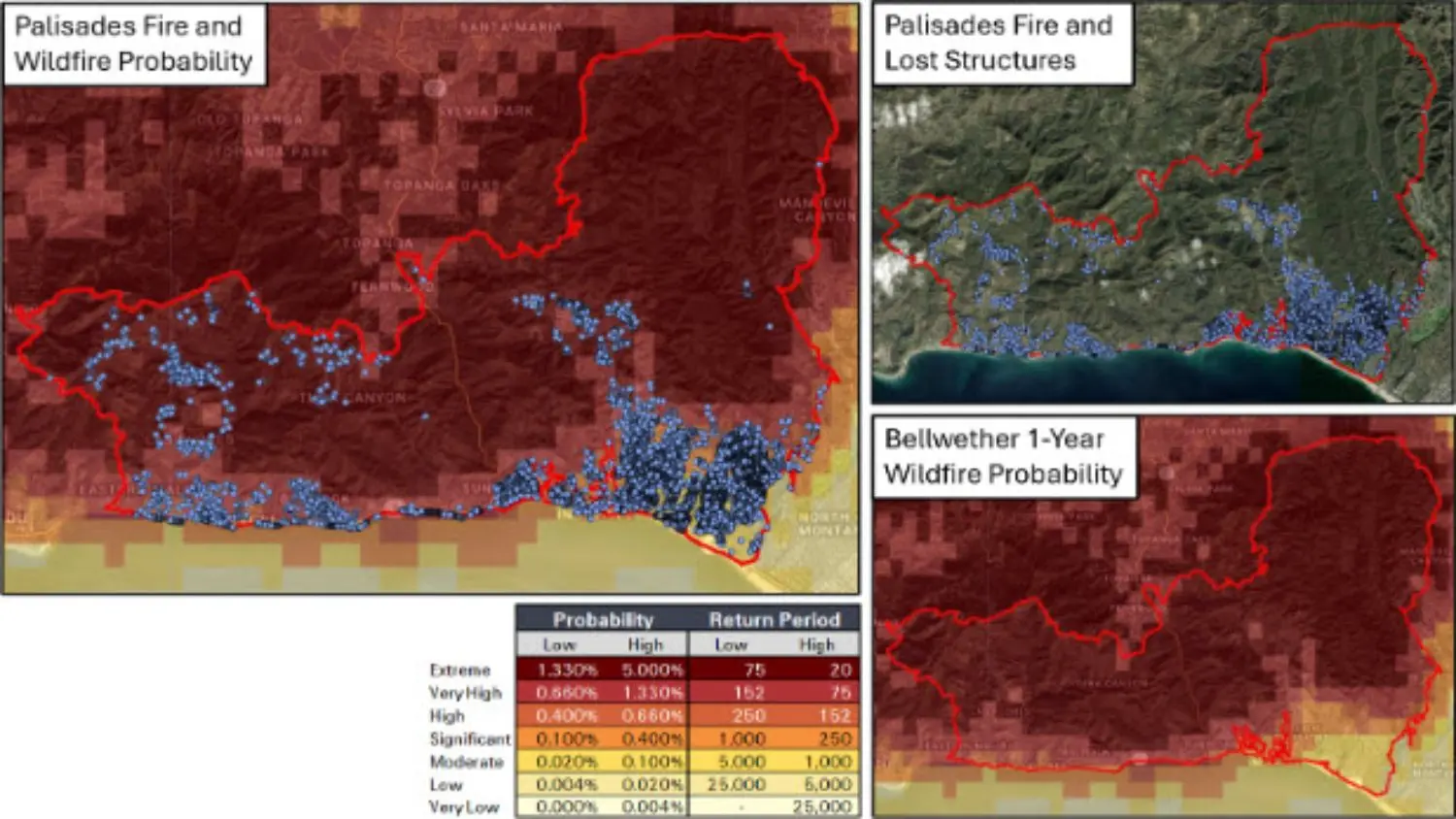 A comparison of the Bellwether and the actual fire footprint shows an extraordinary degree of congruence. Source: CalFire and Bellwether