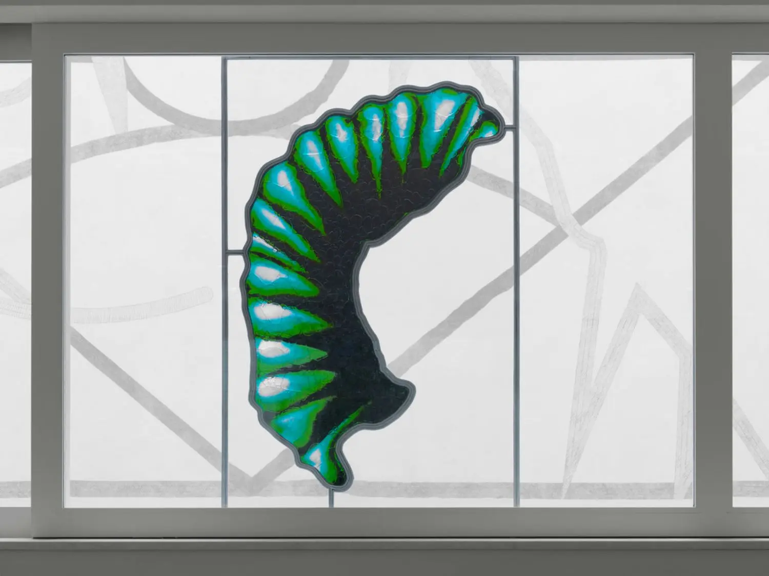 Brätsch's brushstrokes grace the windows looking onto the southwest atrium of Swiss Re Next.