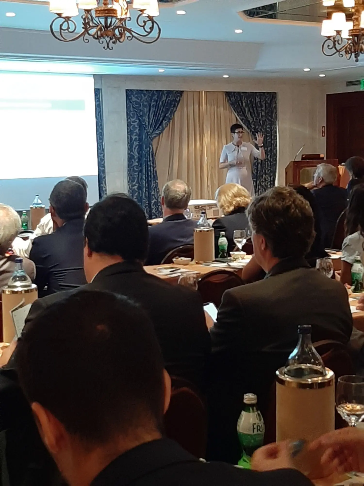 speaker is presenting in front of the audience