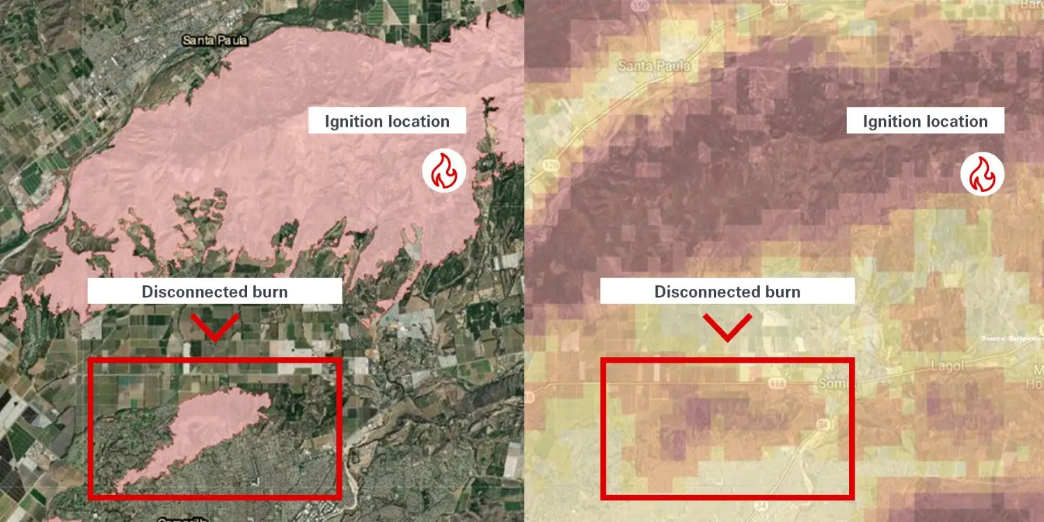 Actual fire perimeter,  Bellwether model