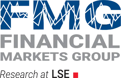 Logo of the Financial Markets Group (FMG) at the London School of Economics (LSE), featuring the FMG initials in bold letters with graph-inspired patterns, accompanied by the text "Research at LSE."