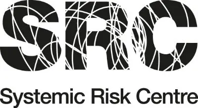 The image shows the logo for the Systemic Risk Centre, abbreviated as SRC, with abstract connections depicted over the letters.