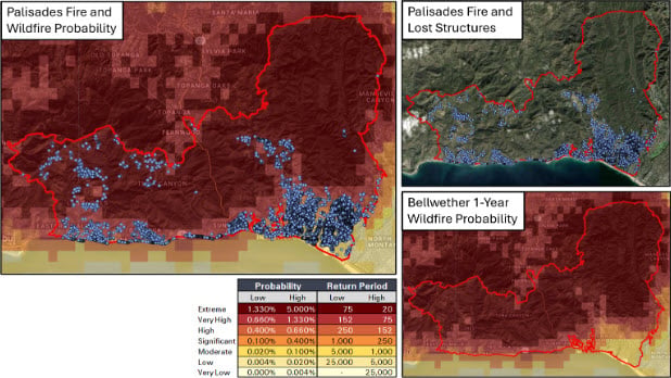 A comparison of the Bellwether and the actual fire footprint shows an extraordinary degree of congruence. Source: CalFire and Bellwether