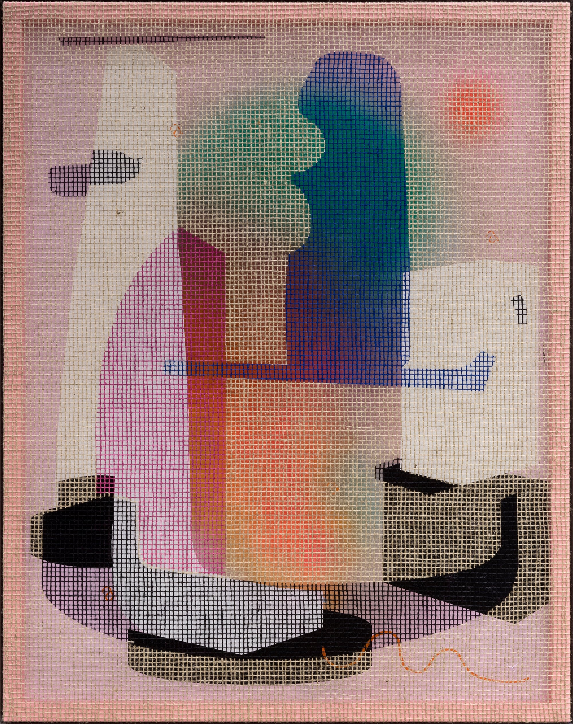 A modern art canvas painting of an adult woman on linen, perfect for home decor, showcasing creative and elegant details.