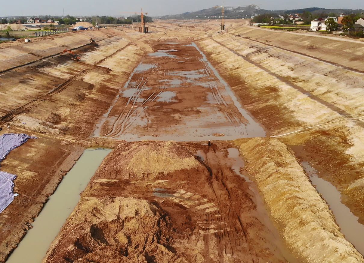 River canals and sloped earth and stone